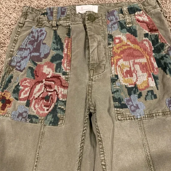 By Anthropologie Size 25 Embroidered  Stitched Cropped Ankle Trouser Pants Boho - Picture 5 of 16